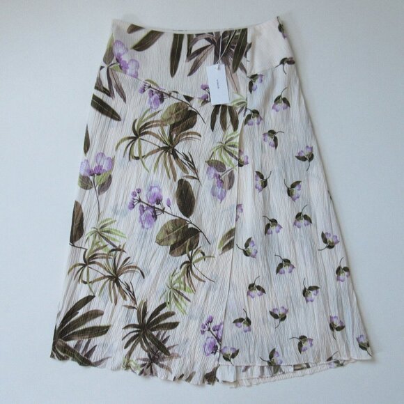 NWT Vince Mixed Tropical Garden Midi in Pale Alder Floral Crinkle Skirt 8 $295 - Picture 6 of 9